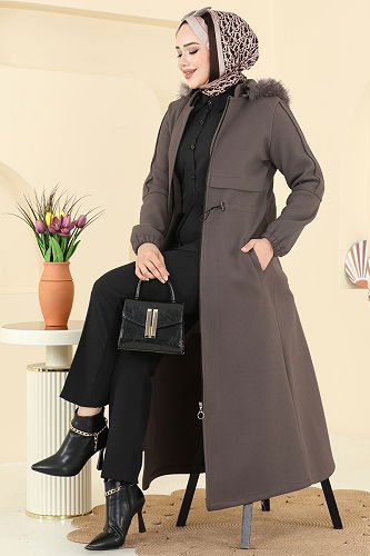 moda selvim Coat 6661YG95 Brown - Thumbnail