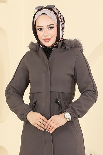 moda selvim معطف بني 6661YG95 - Thumbnail