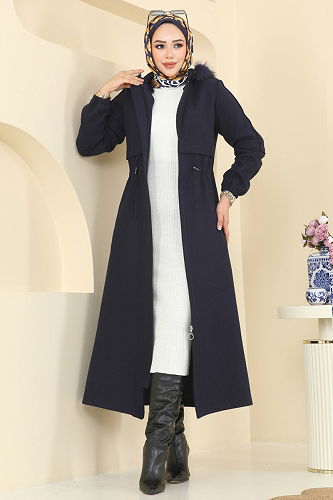 moda selvim Coat 6661YG95 Navy Blue - Thumbnail