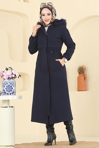 moda selvim Coat 6661YG95 Navy Blue - Thumbnail