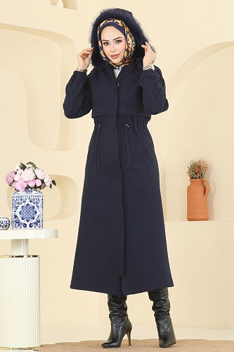 moda selvim Coat 6661YG95 Navy Blue - Thumbnail