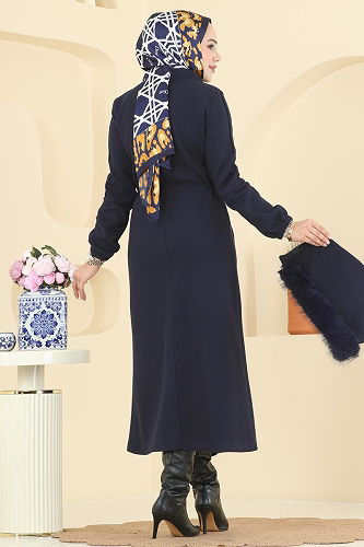 moda selvim Coat 6661YG95 Navy Blue - Thumbnail