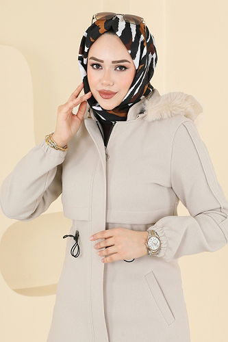 moda selvim Coat 6661YG95 Stone - Thumbnail