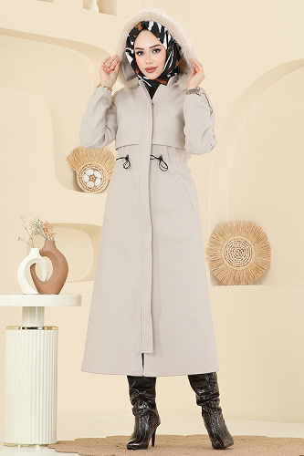 moda selvim Coat 6661YG95 Stone - Thumbnail