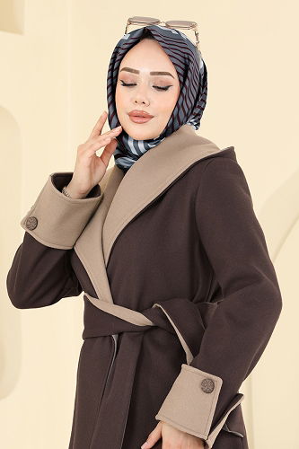 moda selvim معطف بني غامق 6662YG95 - Thumbnail