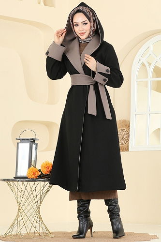 moda selvim Coat 6662YG95 Black - Thumbnail