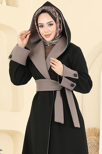 moda selvim Coat 6662YG95 Black - Thumbnail