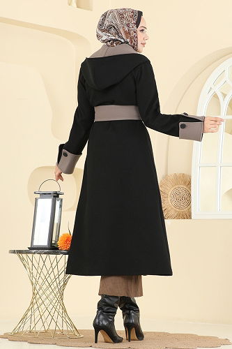 moda selvim Coat 6662YG95 Black - Thumbnail