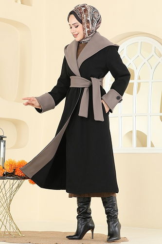 moda selvim Coat 6662YG95 Black - Thumbnail