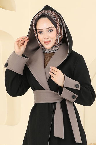 moda selvim معطف أسود 6662YG95 - Thumbnail