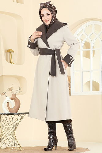 moda selvim Coat 6662YG95 Stone - Thumbnail