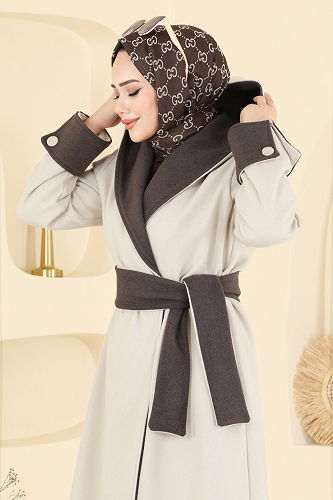 moda selvim Coat 6662YG95 Stone - Thumbnail