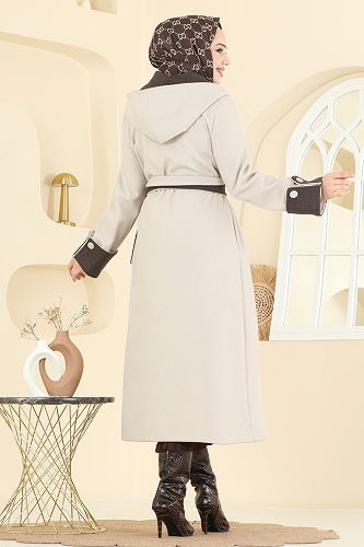 moda selvim Coat 6662YG95 Stone - Thumbnail
