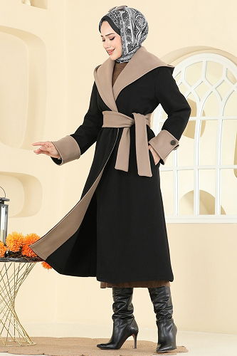 moda selvim Coat 6662YG95 Vision&Black - Thumbnail