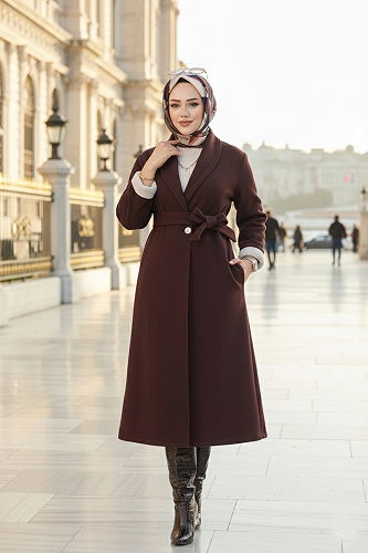 moda selvim معطف بني غامق 6663YG95 - Thumbnail