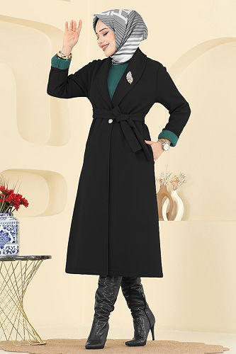 moda selvim Coat 6663YG95 Black - Thumbnail
