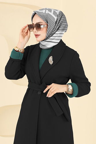 moda selvim Coat 6663YG95 Black - Thumbnail
