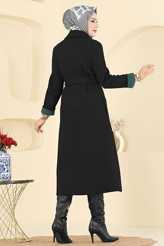 moda selvim Coat 6663YG95 Black - Thumbnail