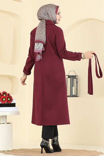 moda selvim Coat 6663YG95 Burgundy - Thumbnail