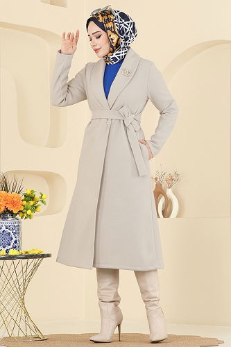 moda selvim Coat 6663YG95 Stone - Thumbnail