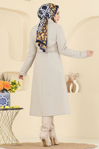 moda selvim Coat 6663YG95 Stone - Thumbnail