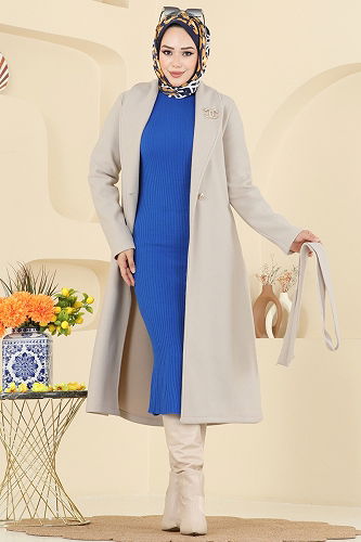 moda selvim معطف بيج 6663YG95 - Thumbnail