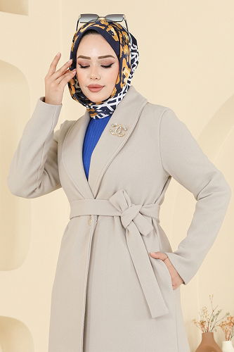 moda selvim معطف بيج 6663YG95 - Thumbnail