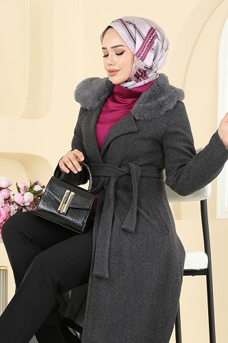 moda selvim Coat 6664YG95 Anthracite - Thumbnail