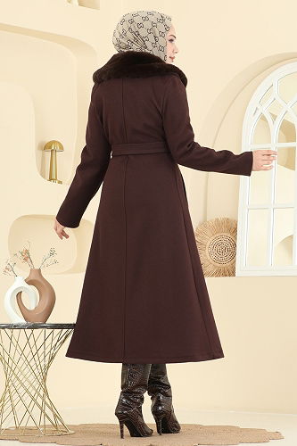 moda selvim معطف بني غامق 6664YG95 - Thumbnail