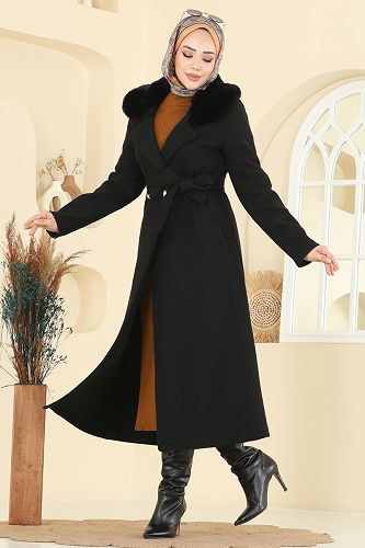 moda selvim Coat 6664YG95 Black - Thumbnail