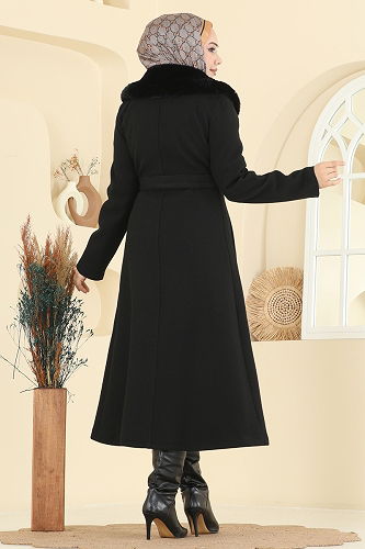 moda selvim Coat 6664YG95 Black - Thumbnail