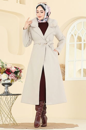 moda selvim Coat 6664YG95 Stone - Thumbnail