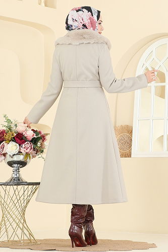 moda selvim Coat 6664YG95 Stone - Thumbnail