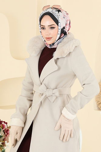 moda selvim معطف بيج 6664YG95 - Thumbnail