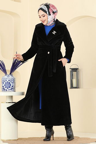 moda selvim Coat 6665YG95 Black - Thumbnail