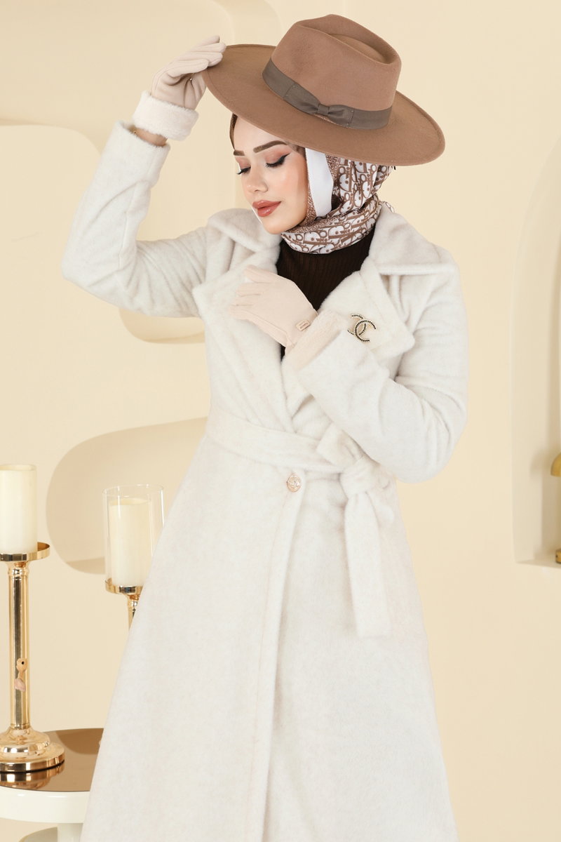 Coat 6665YG95 Ecru - Moda Selvim
