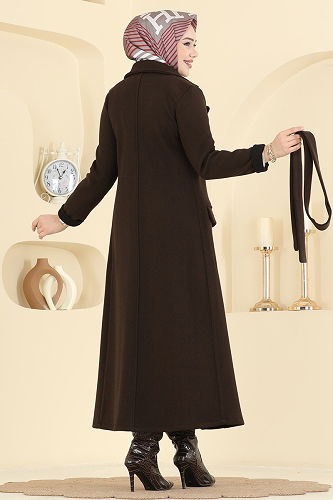 moda selvim معطف بني غامق 6666YG95 - Thumbnail