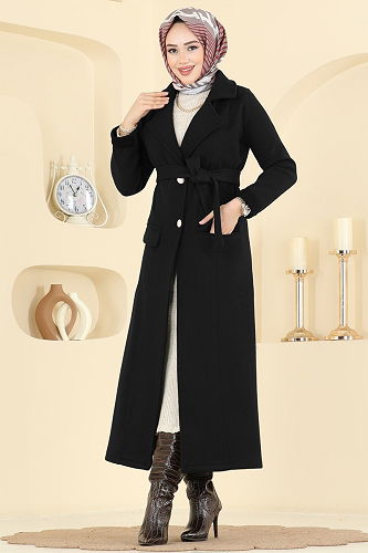 moda selvim Coat 6666YG95 Black - Thumbnail