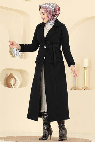moda selvim Coat 6666YG95 Black - Thumbnail