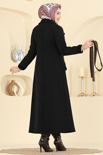 moda selvim معطف أسود 6666YG95 - Thumbnail