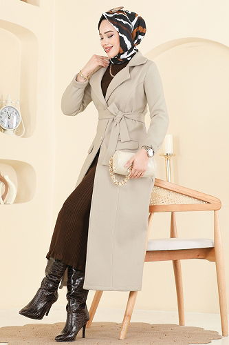 moda selvim Coat 6666YG95 Stone - Thumbnail