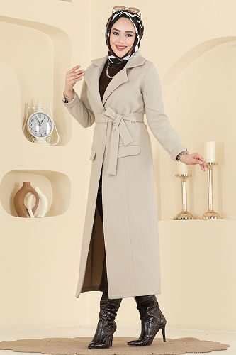moda selvim Coat 6666YG95 Stone - Thumbnail