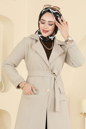 moda selvim Coat 6666YG95 Stone - Thumbnail