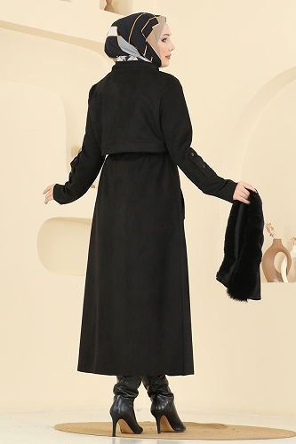 moda selvim Coat 6670YG95 Black - Thumbnail