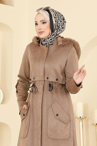 moda selvim معطف بيج غامق 6670YG95 - Thumbnail