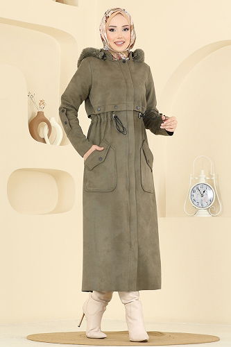 moda selvim Coat 6670YG95 Khaki - Thumbnail