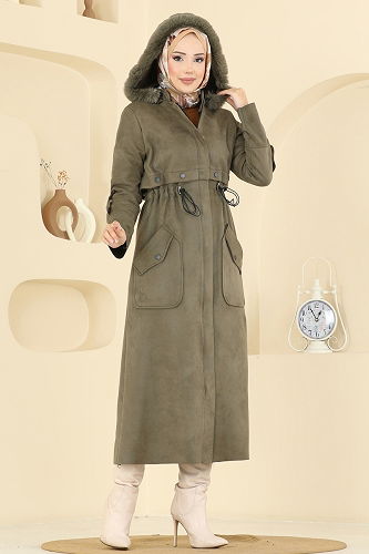 moda selvim Coat 6670YG95 Khaki - Thumbnail