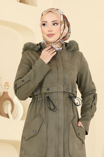 moda selvim Coat 6670YG95 Khaki - Thumbnail