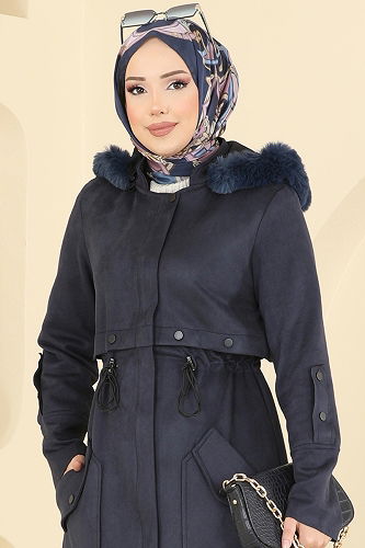 moda selvim Coat 6670YG95 Navy Blue - Thumbnail