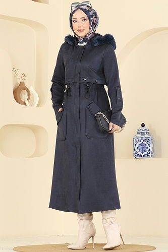 moda selvim Coat 6670YG95 Navy Blue - Thumbnail